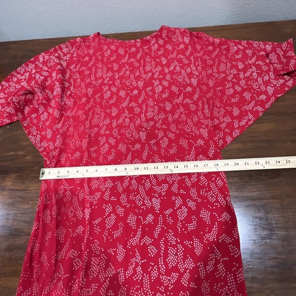 Vintage Red Dress Warren Z Dolman Sleeves Geometric Pattern 80s Midi - Picture 7 of 9